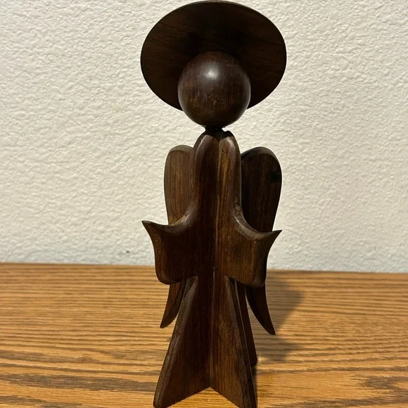 Vintage Wooden Angel Sculpture Trio - Brown - Picture 8 of 11